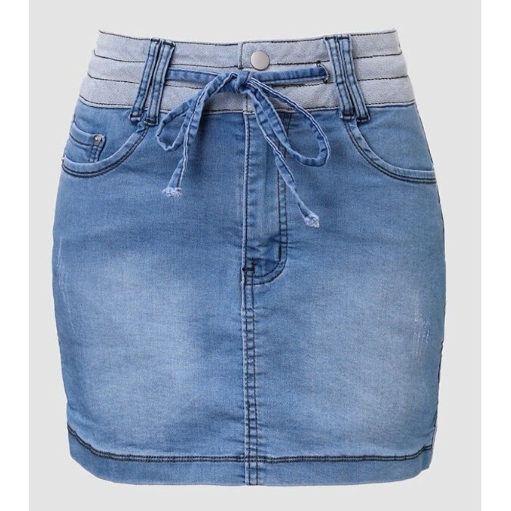 Chicme Contrast Binding Ripped Drawstring Denim Skort - Blue - Large (8/10)